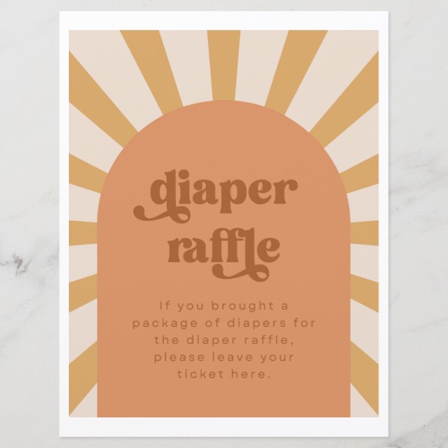 Sun Diaper Raffle Sign | Gold Sun Baby Shower (Front)
