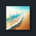 Sun-Drenched Golden Beach with Thick White Seafoam Canvas Print<br><div class="desc">A warm and inviting digital painting of a sun-kissed golden sand beach. A gentle turquoise wave washes ashore, leaving behind a thick, cloud-like trail of pure white foam under a soft morning sun. This peaceful composition radiates warmth and tropical tranquility, making it a perfect addition to bright living areas or...</div>