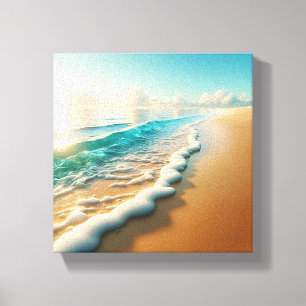 Sun-Drenched Golden Beach with Thick White Seafoam Canvas Print