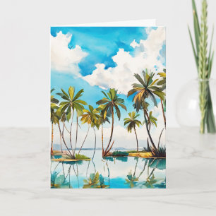 Sun Drenched Island Watercolor Palm Trees Beach v4 Card