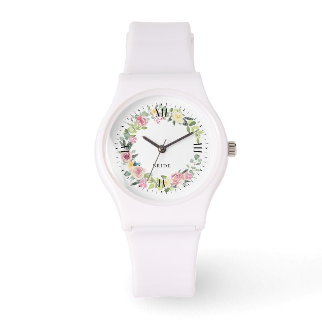 Sun drenched pastel watercolors flowers wreath watch (Front)