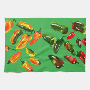 Sun-Drenched Peppers on Bright Green Kitchen Towel