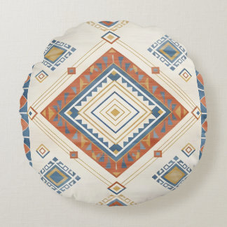Sun-Drenched Terracotta and Blue Desert Kilim Round Cushion
