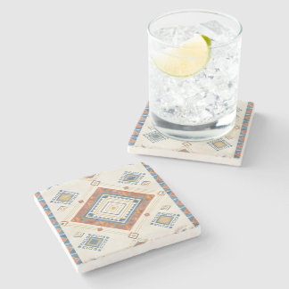 Sun-Drenched Terracotta and Blue Desert Kilim Stone Coaster