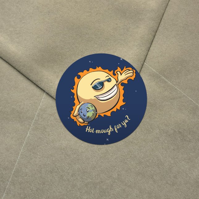 Sun & Earth Global Warming Climate Change Cartoon Classic Round Sticker (Creator Uploaded)