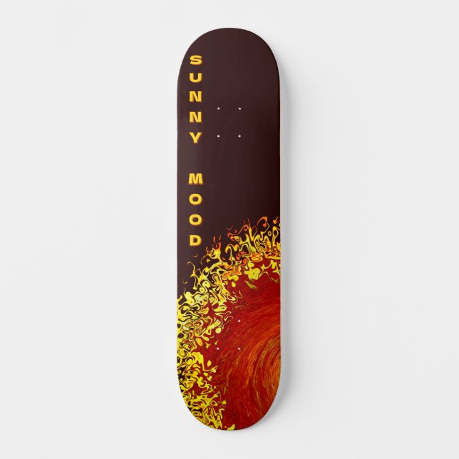 Sun explosion yellow orange brown abstract custom skateboard (Front)