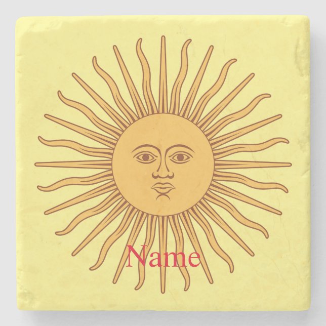 Sun face Art Illustration Thunder_Cove Stone Coaster (Front)