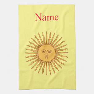 Sun face Art Illustration Thunder_Cove Tea Towel