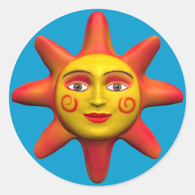 Sun face classic round sticker (Front)