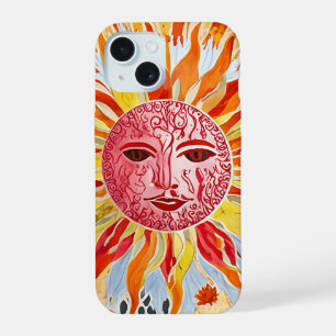Sun Face Collage Art - Vibrant and Warm Design iPhone 15 Case