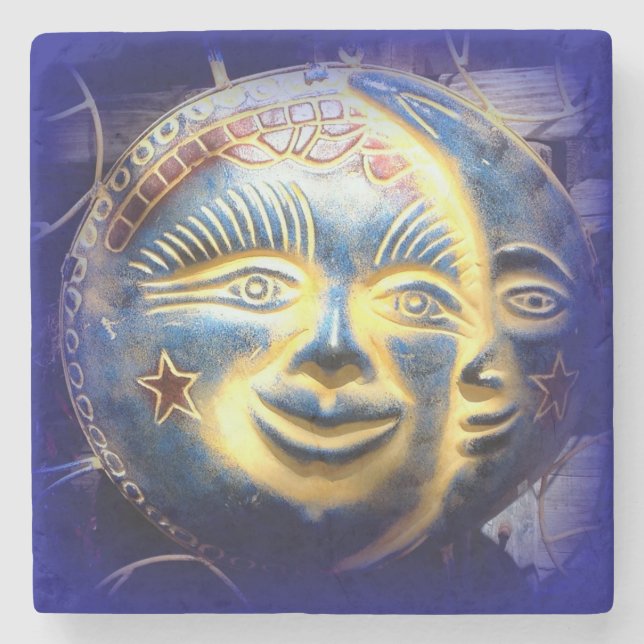 sun face/ moon face marble stone coaster (Front)