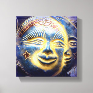 sun face/ moon face wrapped canvas
