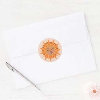 Sun Face Orange Watercolor Illustration Classic Round Sticker