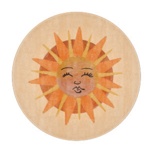 Sun Face Orange Watercolor Illustration Cutting Board