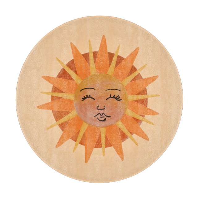 Sun Face Orange Watercolor Illustration Cutting Board (Front)