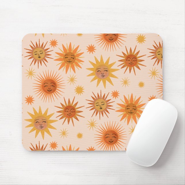 Sun Face Orange Watercolor Illustration Mouse Pad (With Mouse)