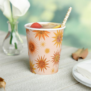 Sun Face Orange Watercolor Illustration Paper Cups