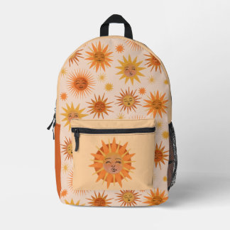 Sun Face Orange Watercolor Illustration Printed Backpack