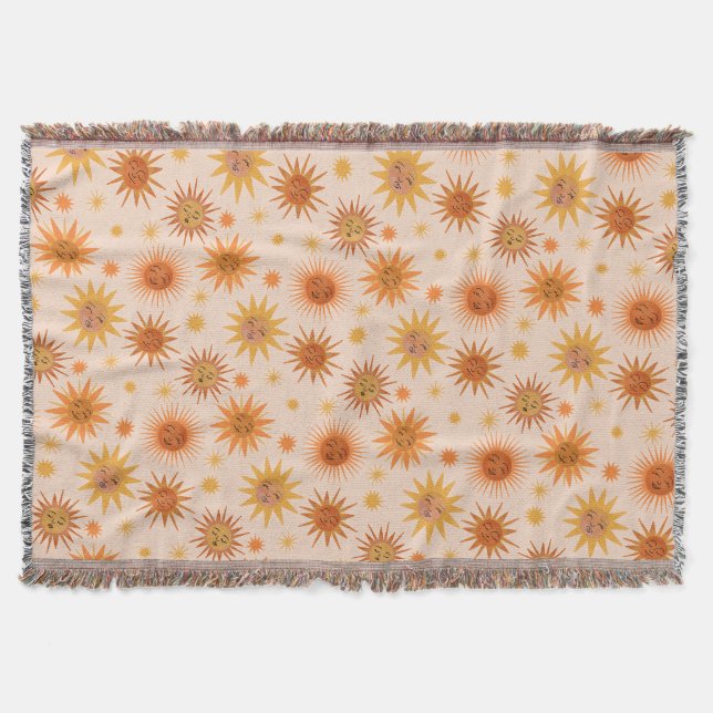 Sun Face Orange Watercolor Illustration Throw Blanket (Front)