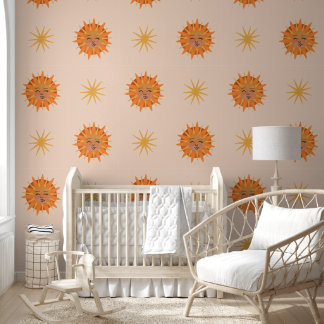 Sun Face Orange Watercolor Illustration Wallpaper