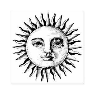 Sun Face vintage drawing Rubber Stamp