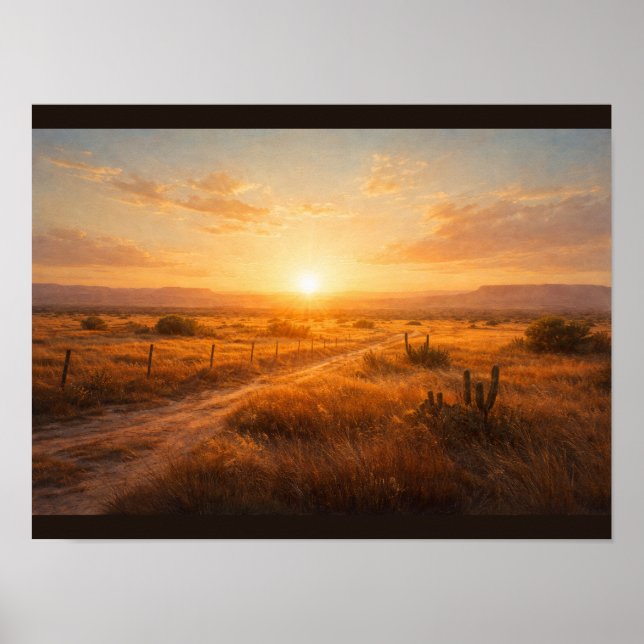 Sun flare over empty prairie poster (Front)