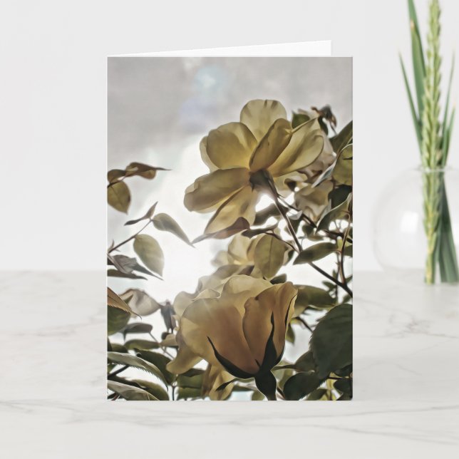 Sun Flare Yellow Roses Blank Note Card (Front)