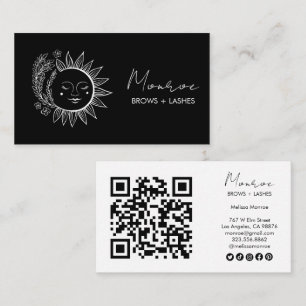 Sun Floral Boho Line Art Elegant QR Social Icons Business Card