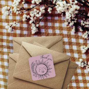 Sun Floral Boho THANK YOU Elegant Chic Dusty Rose Square Sticker