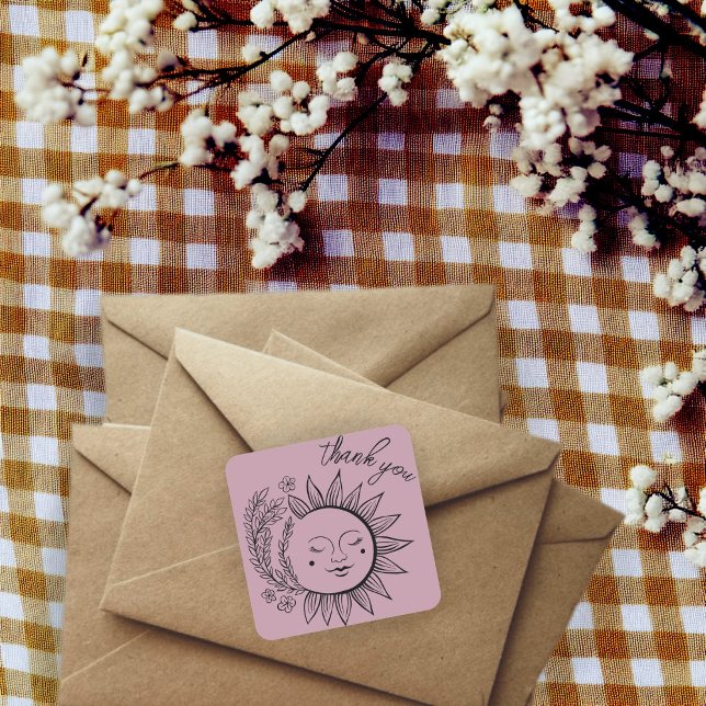 Sun Floral Boho THANK YOU Elegant Chic Dusty Rose Square Sticker (Sun Floral Boho THANK YOU Elegant Chic Dusty Rose Square Sticker
)