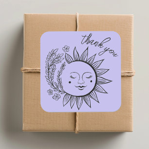 Sun Floral Boho THANK YOU Elegant Chic Pastel Square Sticker