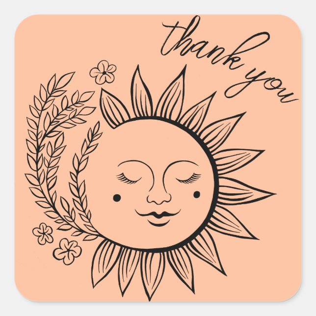 Sun Floral Boho THANK YOU Elegant Chic Peach Fuzz Square Sticker (Front)