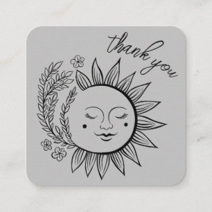 Sun Floral Boho THANK YOU Elegant QR Code Grey Square Business Card
