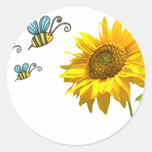 sun flower and bees classic round sticker