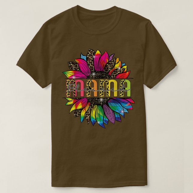 Sun Flower Blessed Mama Leopard Tee Mother's Day M (Design Front)
