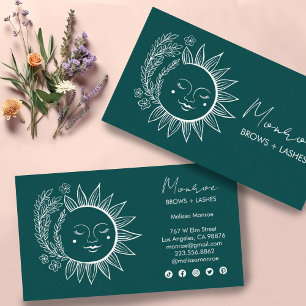 Sun Flower Boho Line Art Elegant Green Social Icon Business Card