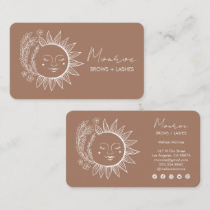 Sun Flower Boho Line Art Elegant Mocha Social Icon Business Card