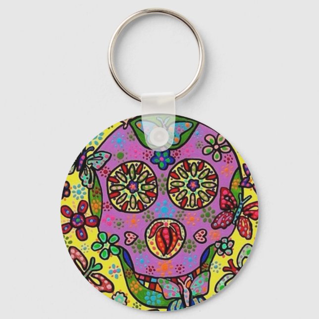 Sun Flower Butterfly Sugar Skull Key Ring (Front)