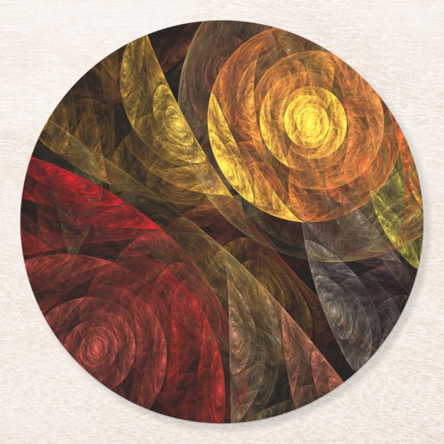 Sun Flower Floral Modern Abstract Art Pattern Round Paper Coaster (Front)