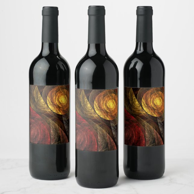 Sun Flower Floral Modern Abstract Art Pattern Wine Label (Bottles)