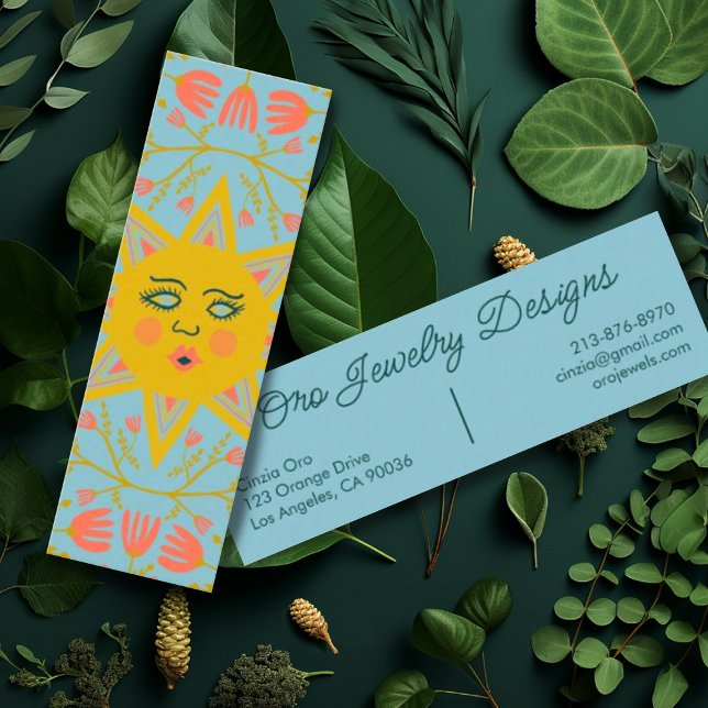 Sun Flowering Vines Elegant Boho Floral Unique Mini Business Card (Cute mini business cards with sunshine and floral pattern. Customize with your own text)