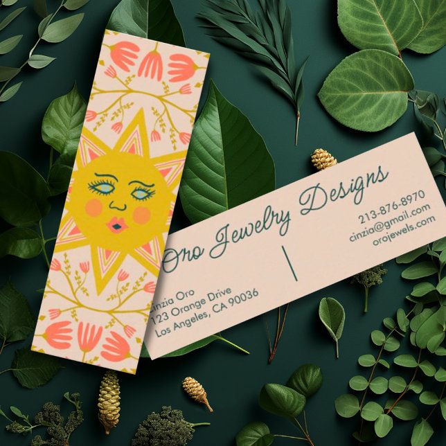 Sun Flowering Vines Elegant Boho Floral Unique Mini Business Card (Cute sunshine and flowers decorate one side of this custom mini business card)