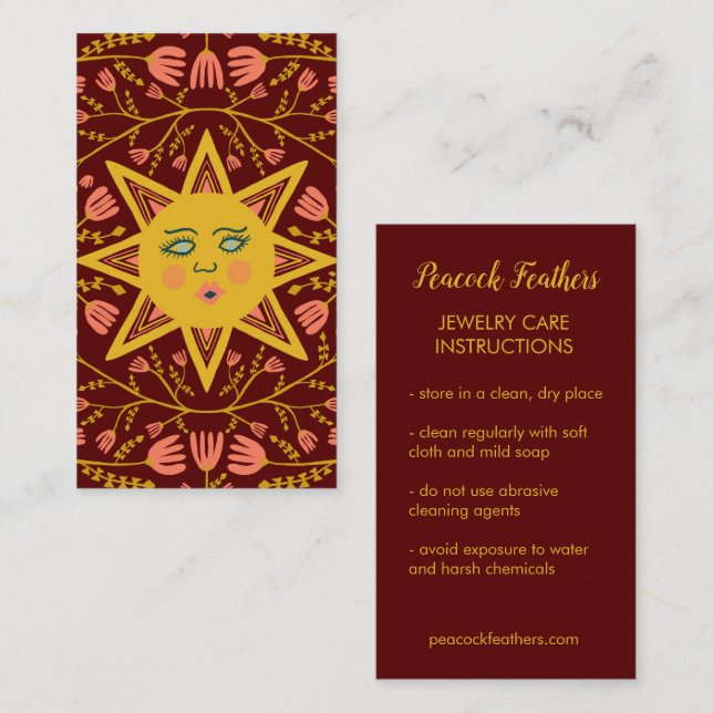 Sun & Flowering Vines Elegant Care Instructions Business Card (Front/Back)
