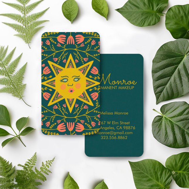 Sun & Flowering Vines Elegant Illustrated Boho Business Card (Creator Uploaded)