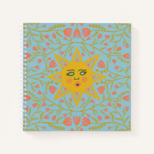 Sun & Flowering Vines Pattern Blue Notebook