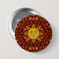Sun & Flowering Vines Pattern Boho Burgundy