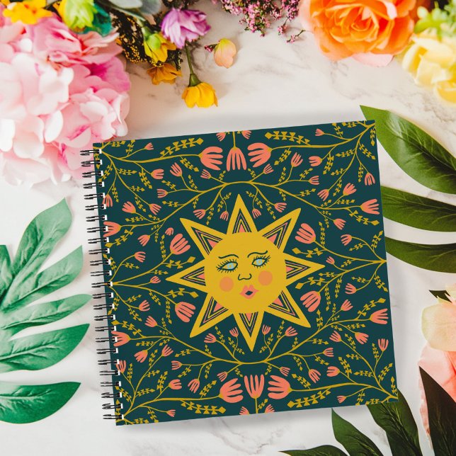 Sun & Flowering Vines Pattern Boho Cute Notebook (Sun & Flowering Vines Pattern Boho Cute  Spiral  Notebook
)