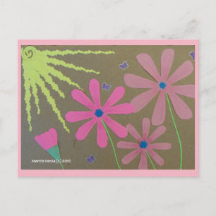 Sun & Flowers Pink Blue Beach Song™ Postcard