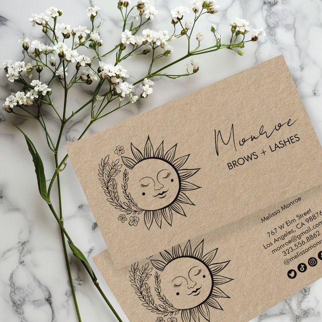 Sun FlowersBoho Line Art Elegant KRAFT Social Icon Business Card (Sun FlowersBoho Line Art Elegant KRAFT Social Icon Business Card
)