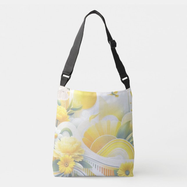 Sun Fusion: Yellow & Lime Vibrant Designs Crossbody Bag (Front)